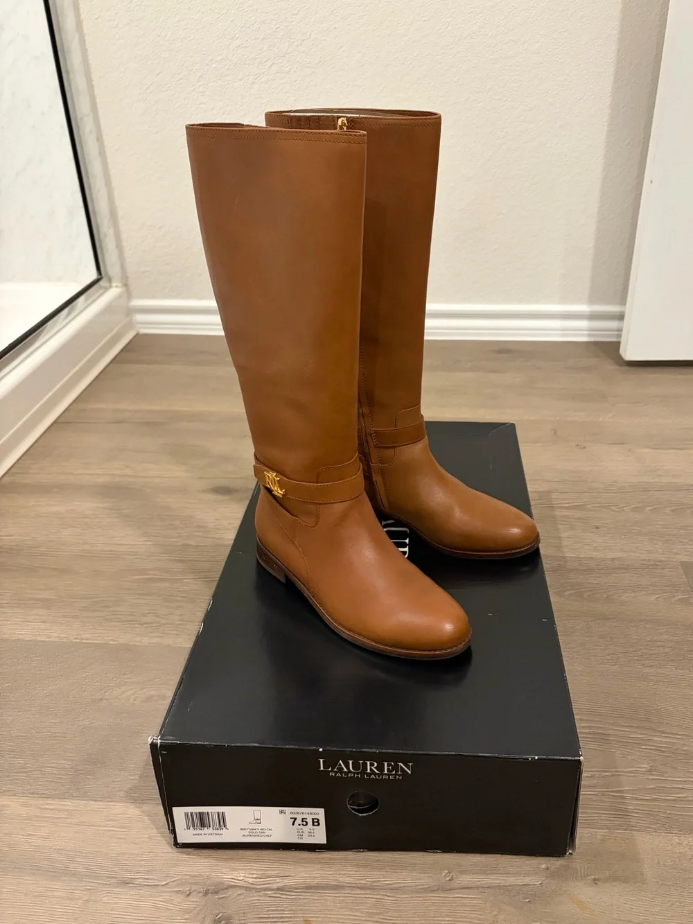 Ralph Lauren Cognac Leather Over-the-Knee Riding Boots
